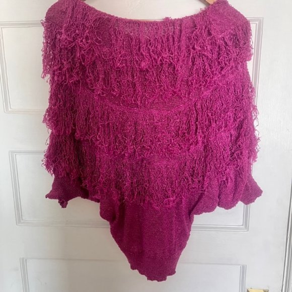 Very Fun Vintage Magenta Top with Fringe, S/M - Picture 3 of 3